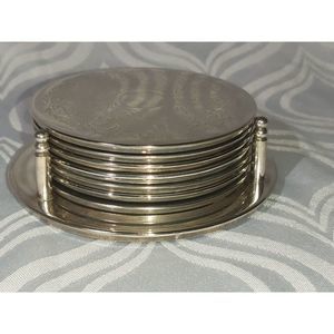 Vintage Beautiful Silver Plated Set-Of-Six Drinking Glass Coasters With Stand